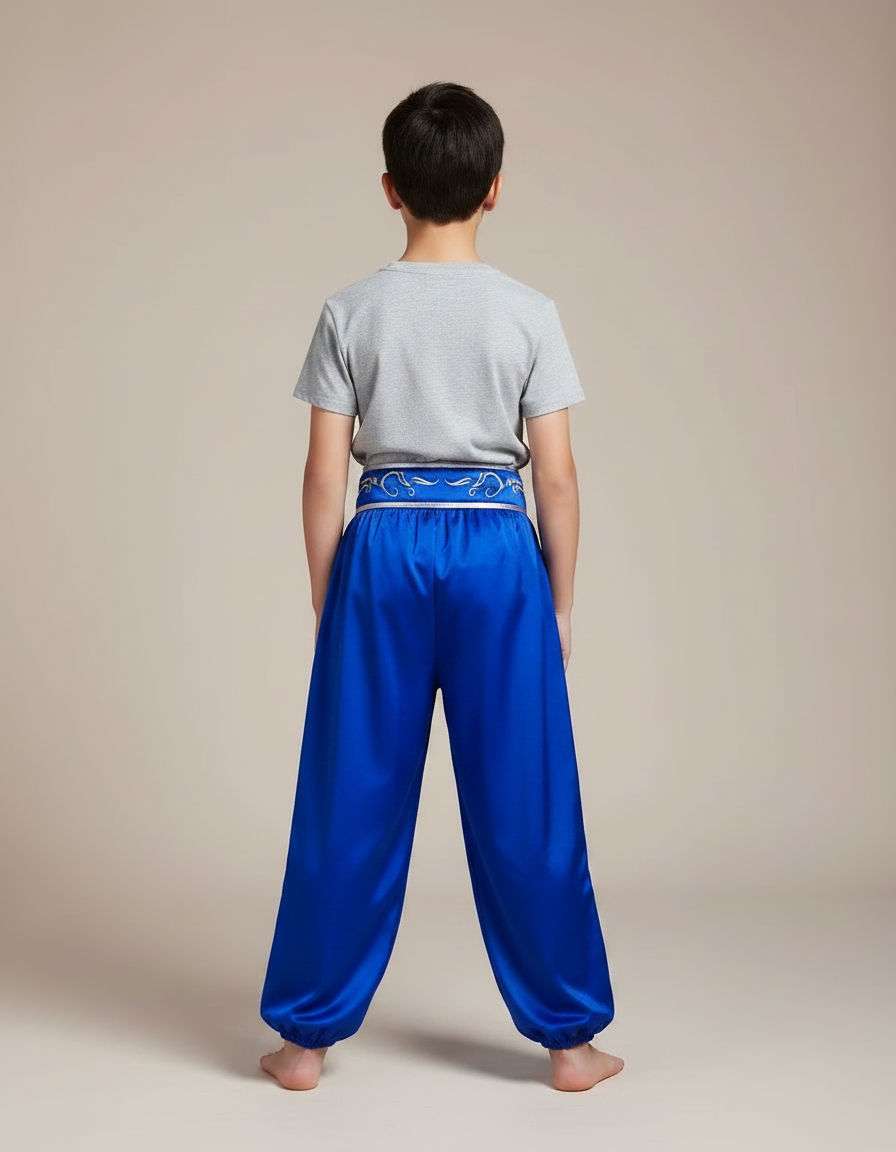 Pantalon Chinois Bleu Satiné Ample Enfant Brodé - vue 2