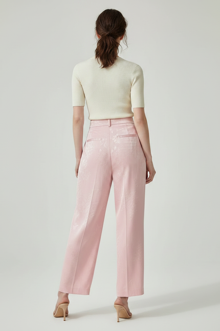 Pantalon Chinois Rose Satin Jacquard Ample Élégant - vue 2
