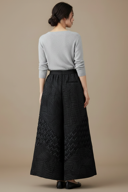 Pantalon Chinois Noir Ample Texturé Élégant Femme - Polyester - vue 2
