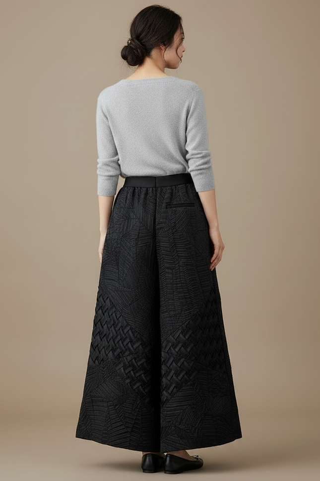 Pantalon Chinois Noir Ample Texturé Élégant Femme - Polyester - vue 2