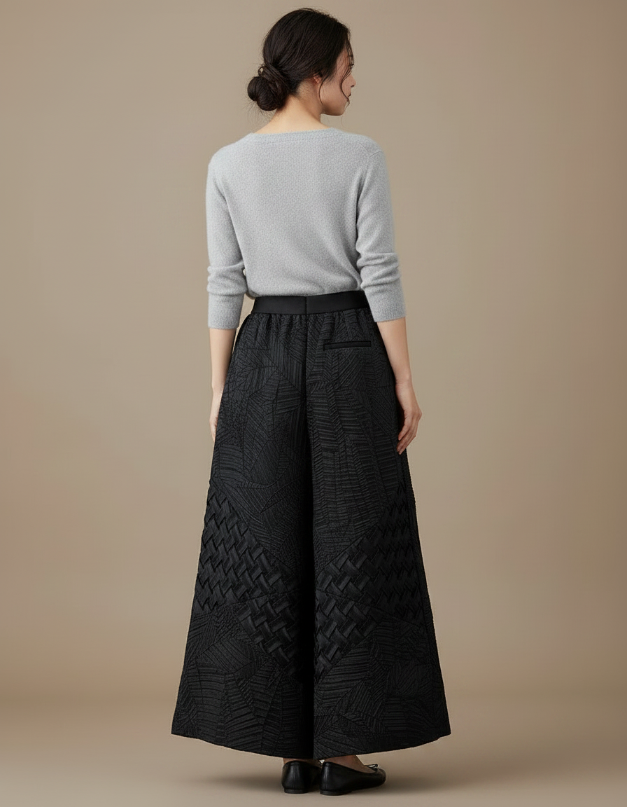 Pantalon Chinois Noir Ample Texturé Élégant Femme - Polyester - vue 2