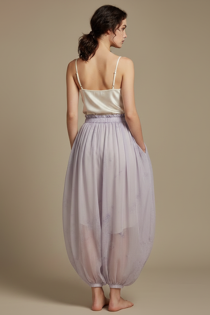 Pantalon Chinois Lavande Fluide Ample Transparent Imprimé Femme - Violet Polyester - vue 2