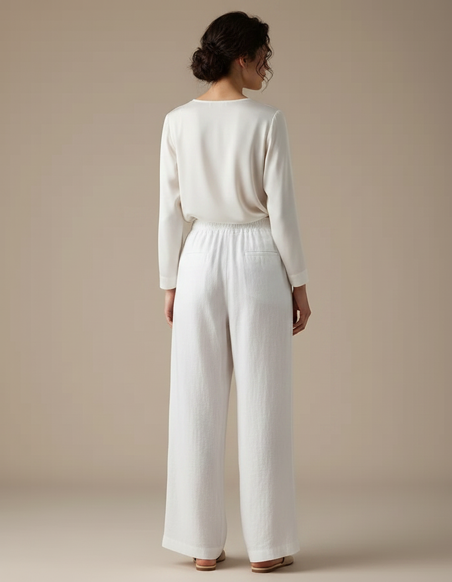 Pantalon Chinois Blanc Lin Ample Décontracté Fluide - vue 2