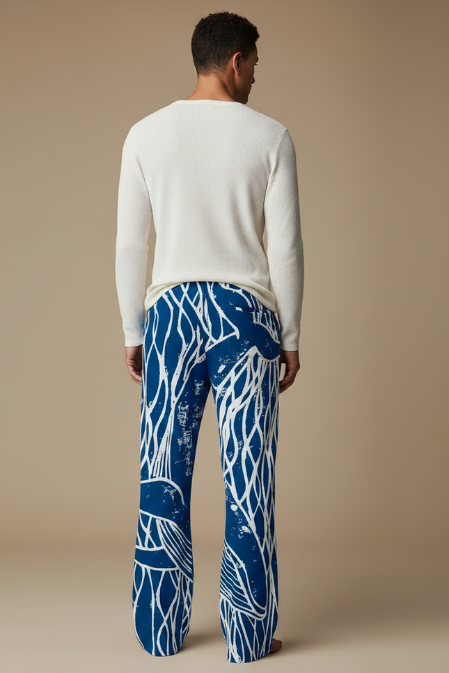 Pantalon Chinois Bleu Ample Imprimé Vagues Décontracté - Viscose - vue 2