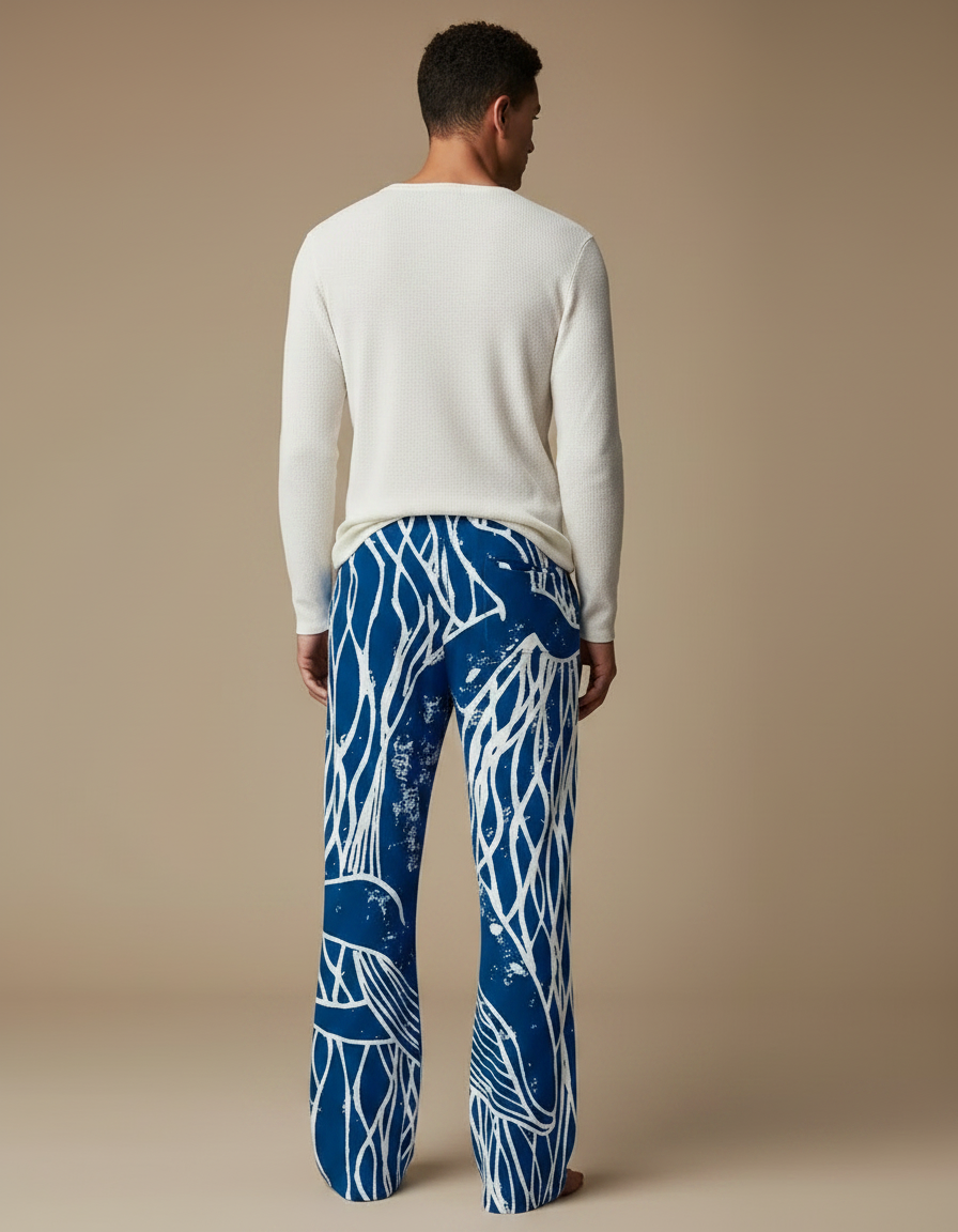 Pantalon Chinois Bleu Ample Imprimé Vagues Décontracté - Viscose - vue 2