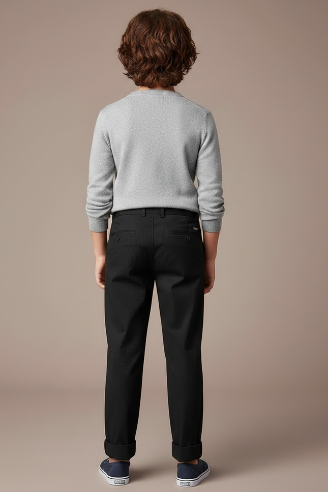 Pantalon Chinois Noir Droit Décontracté Enfant - Gabardine - vue 2