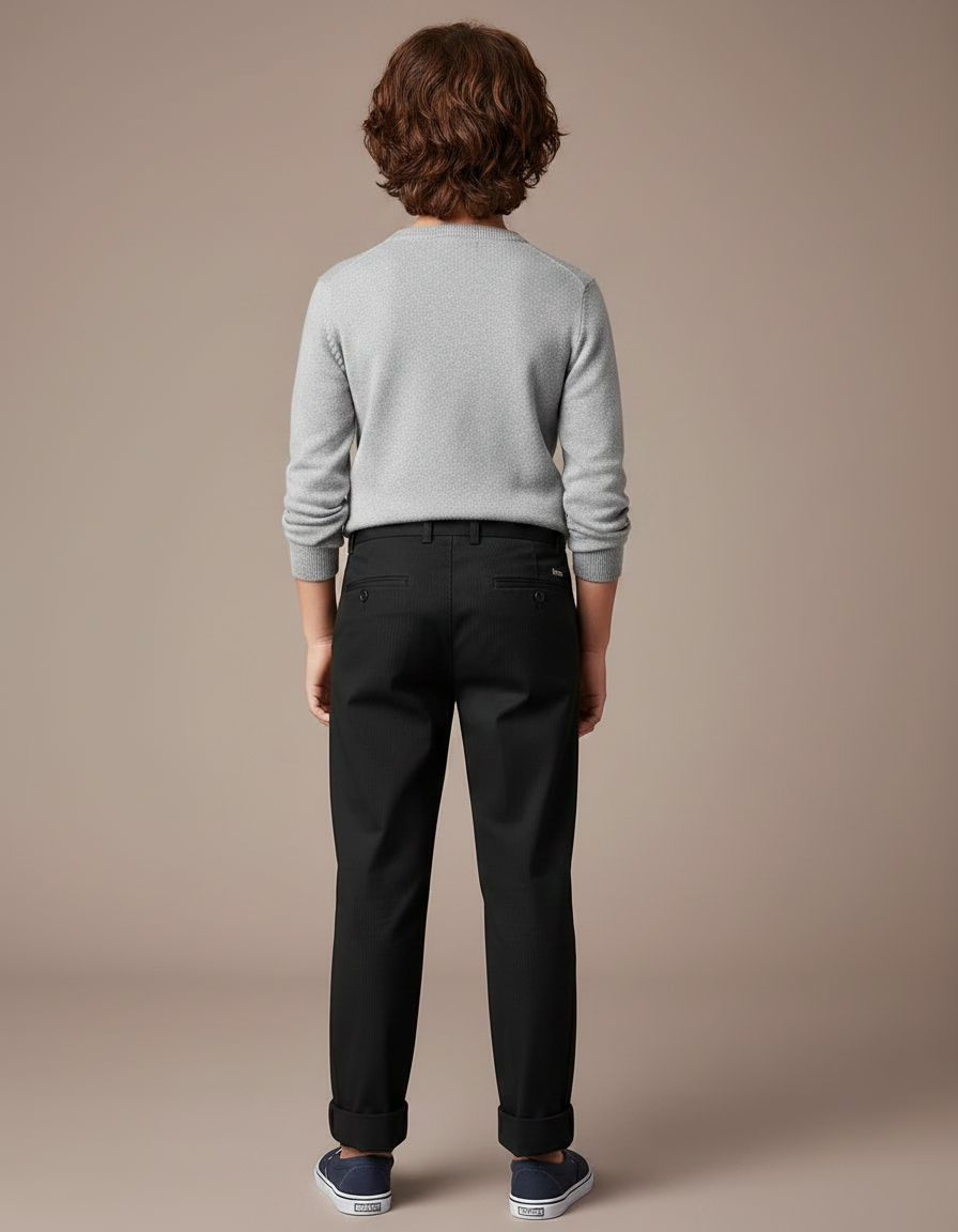Pantalon Chinois Noir Droit Décontracté Enfant - Gabardine - vue 2