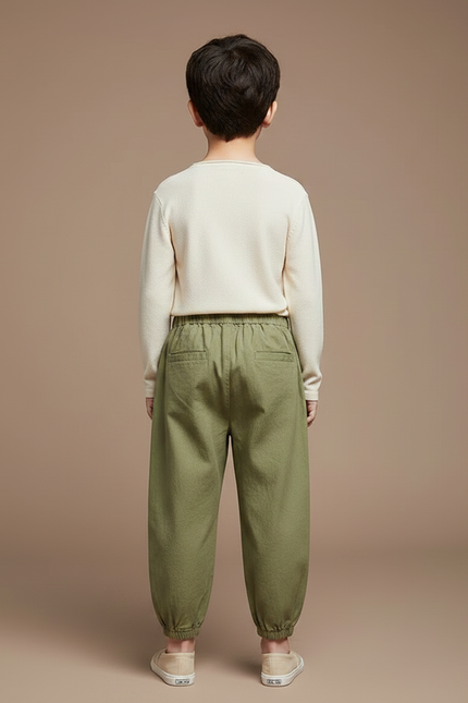 Pantalon Chinois Vert Ample Coton Brodé Enfant - vue 2