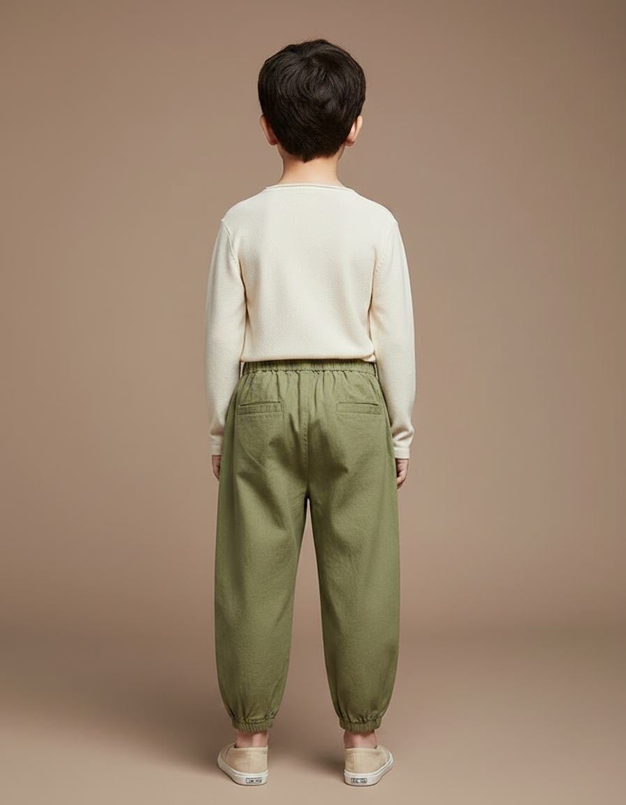 Pantalon Chinois Vert Ample Coton Brodé Enfant - vue 2