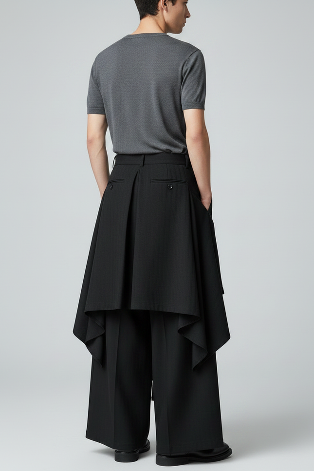 Pantalon Chinois Noir Ample Plissé Gothique Tassels - Gabardine - vue 2
