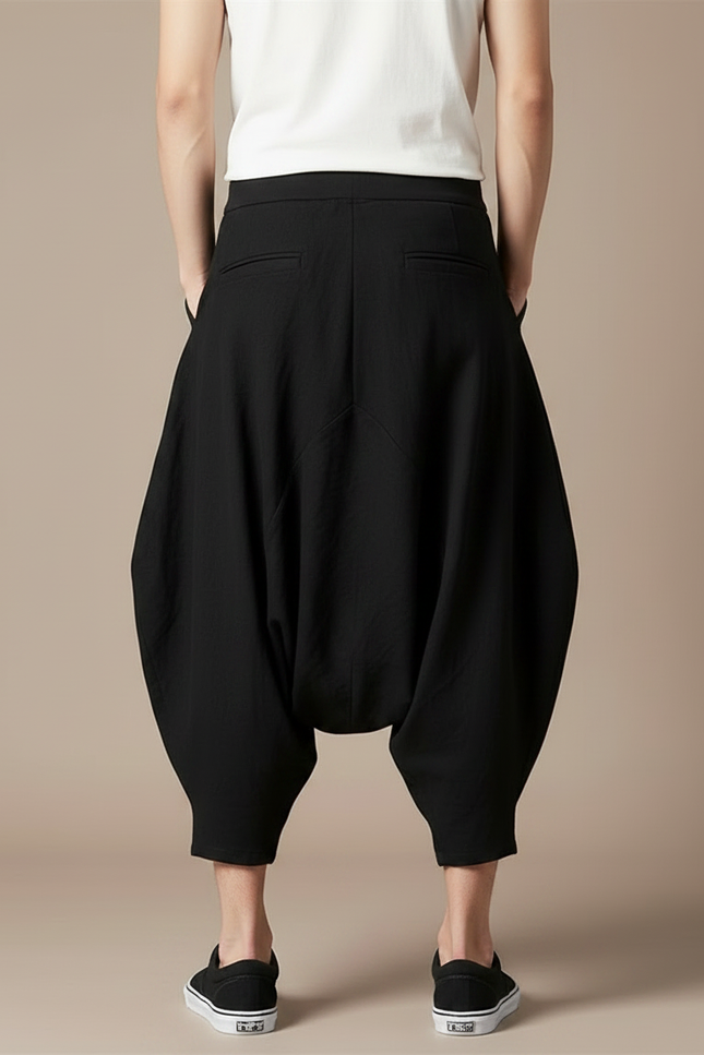 Pantalon Chinois Noir Ample Coton Homme Décontracté - vue 2