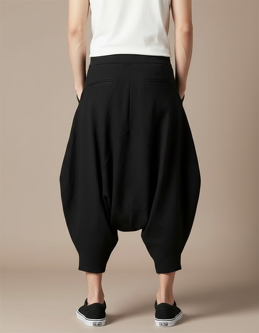 Pantalon Chinois Noir Ample Coton Homme Décontracté - vue 2