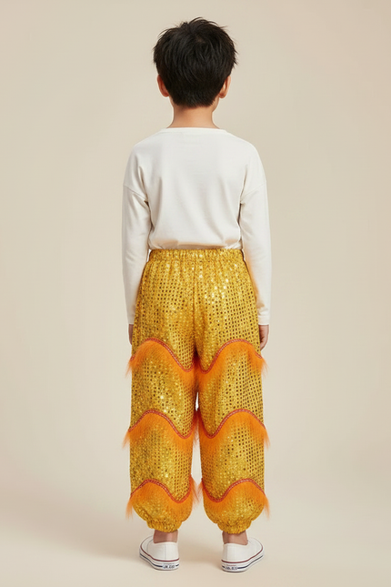 Pantalon Chinois Pailleté Orange Franges Danse Enfant - Doré Polyester - vue 2