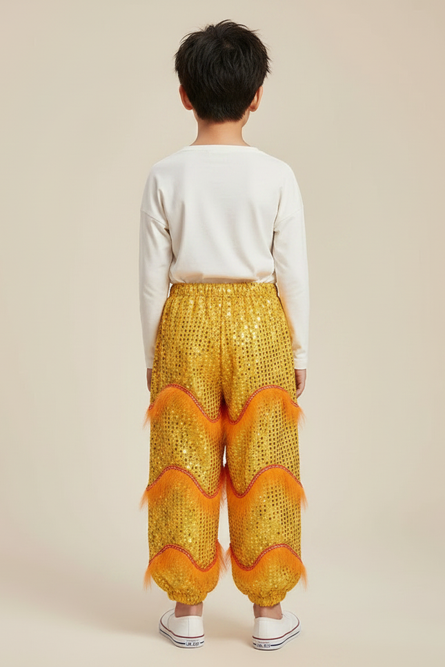 Pantalon Chinois Pailleté Orange Franges Danse Enfant - Doré Polyester - vue 2
