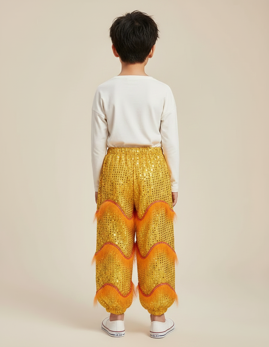 Pantalon Chinois Pailleté Orange Franges Danse Enfant - Doré Polyester - vue 2