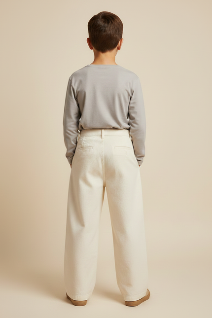 Pantalon Chinois Écru Ample Enfant Décontracté Uni - Beige Toile - vue 2
