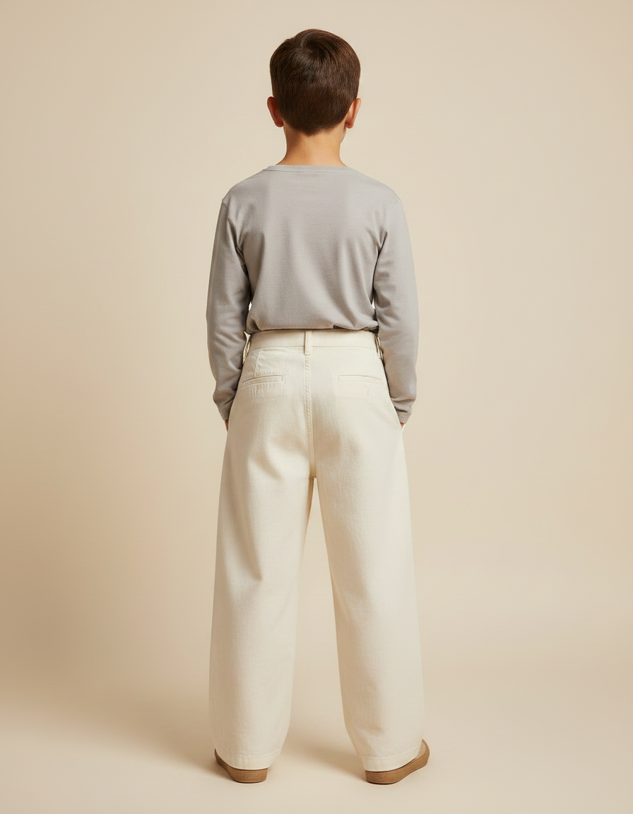 Pantalon Chinois Écru Ample Enfant Décontracté Uni - Beige Toile - vue 2