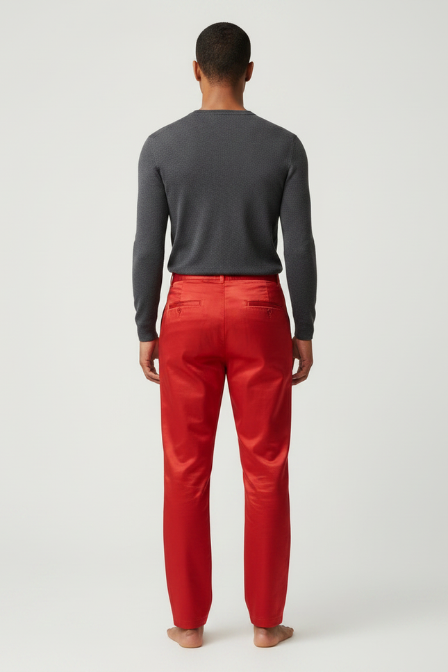 Pantalon Chinois Rouge Satiné Fluide Élégant Homme - vue 2