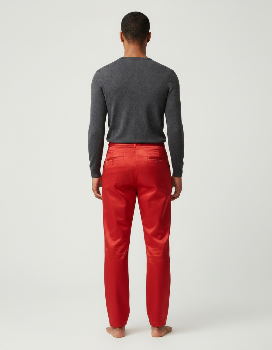 Pantalon Chinois Rouge Satiné Fluide Élégant Homme - vue 2