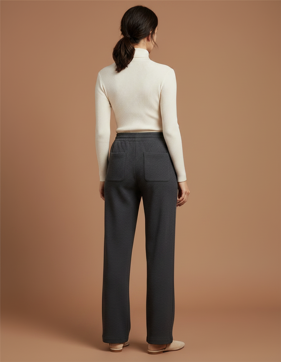 Pantalon Chinois Côtelé Gris Ample Confortable Femme - Cordé - vue 2