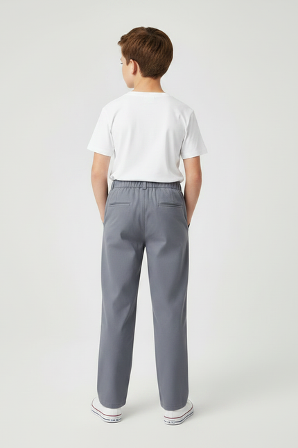 Pantalon Chinois Gris Élastique Droit Garçon Formel - Gabardine - vue 2