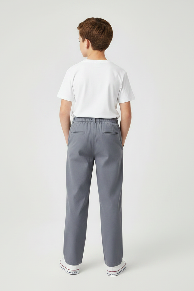 Pantalon Chinois Gris Élastique Droit Garçon Formel - Gabardine - vue 2