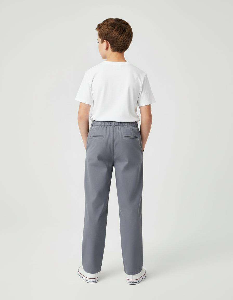 Pantalon Chinois Gris Élastique Droit Garçon Formel - Gabardine - vue 2
