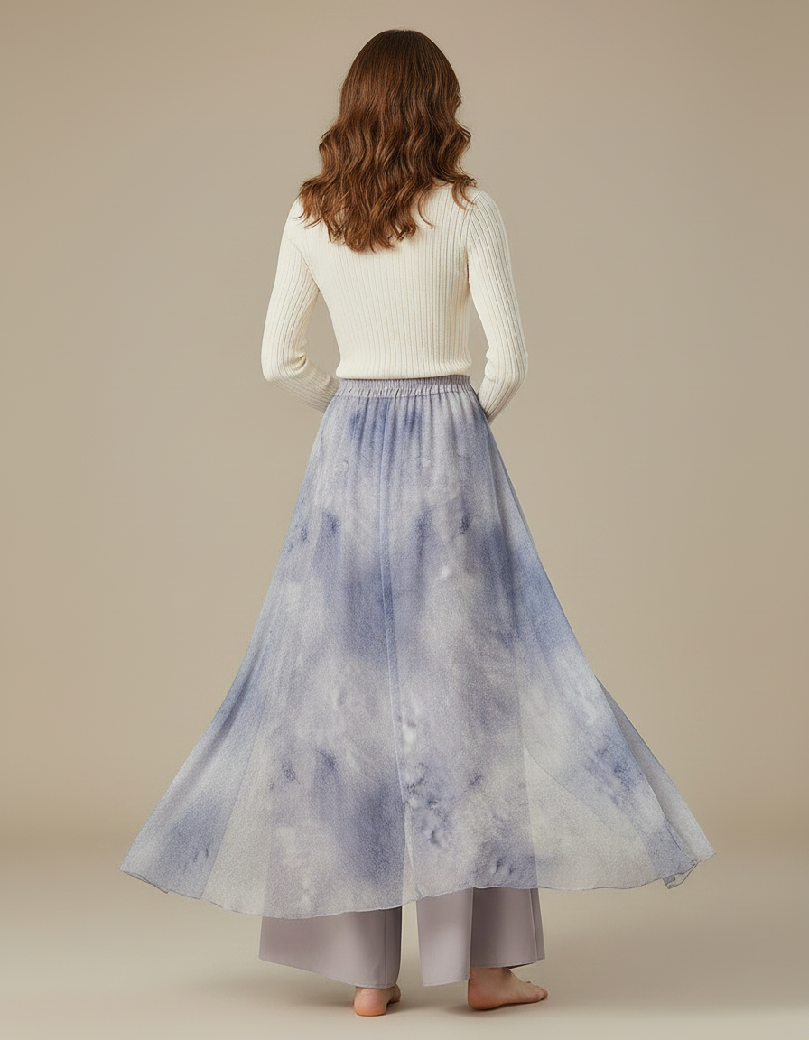 Pantalon Chinois Jupe Superposée Fluide Ample Imprimé - Violet Viscose - vue 2