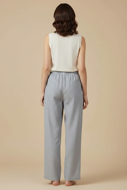Pantalon Chinois Gris Décontracté Lin Fluide Femme - vue 2