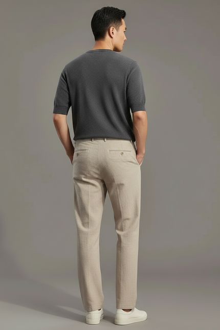 Pantalon Chinois Beige Droit Coton Lin Décontracté Homme - vue 2