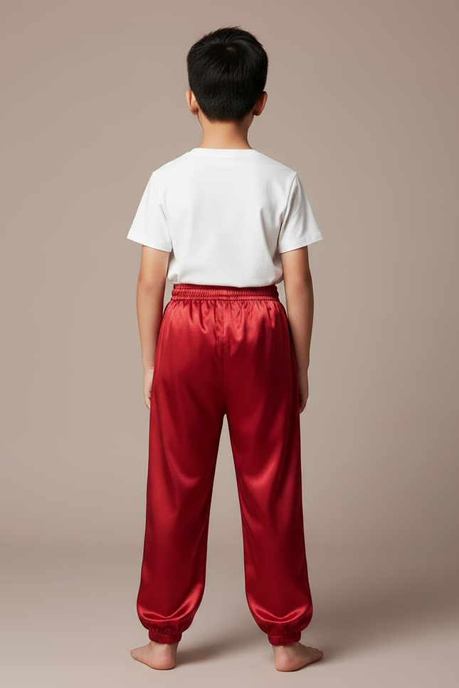 Pantalon Chinois Rouge Satiné Ample Enfant Brodé - vue 2