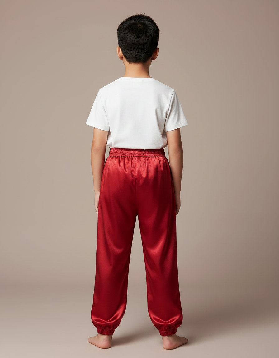 Pantalon Chinois Rouge Satiné Ample Enfant Brodé - vue 2