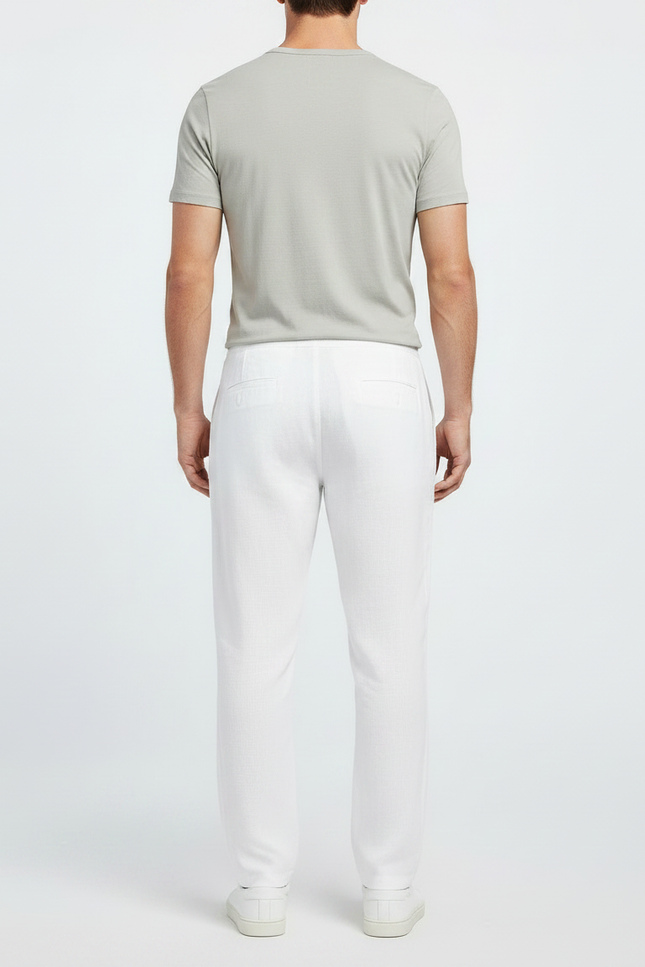 Pantalon Chinois Lin Droit Décontracté Blanc Homme - vue 2
