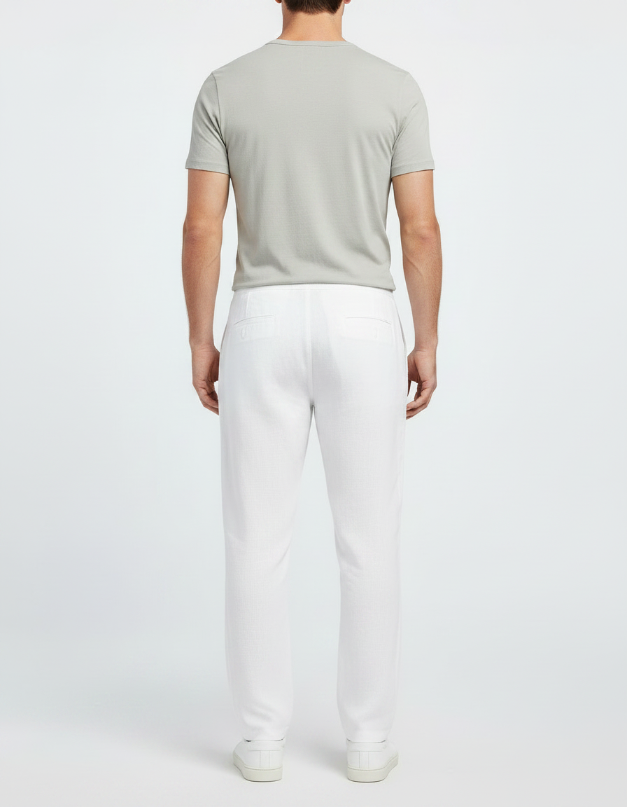 Pantalon Chinois Lin Droit Décontracté Blanc Homme - vue 2