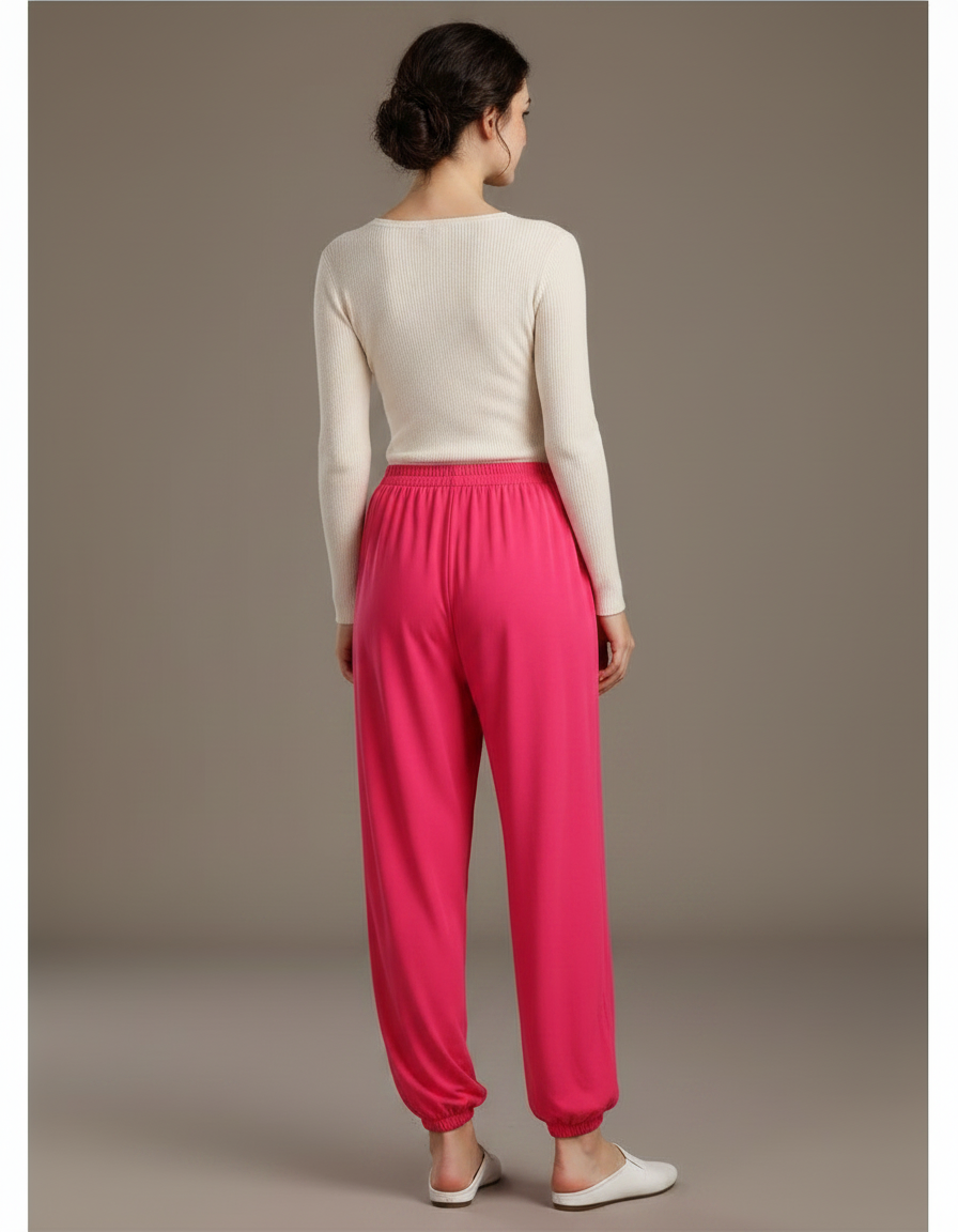 Pantalon Chinois Rose Ample Fluide Sport Femme - Viscose - vue 2