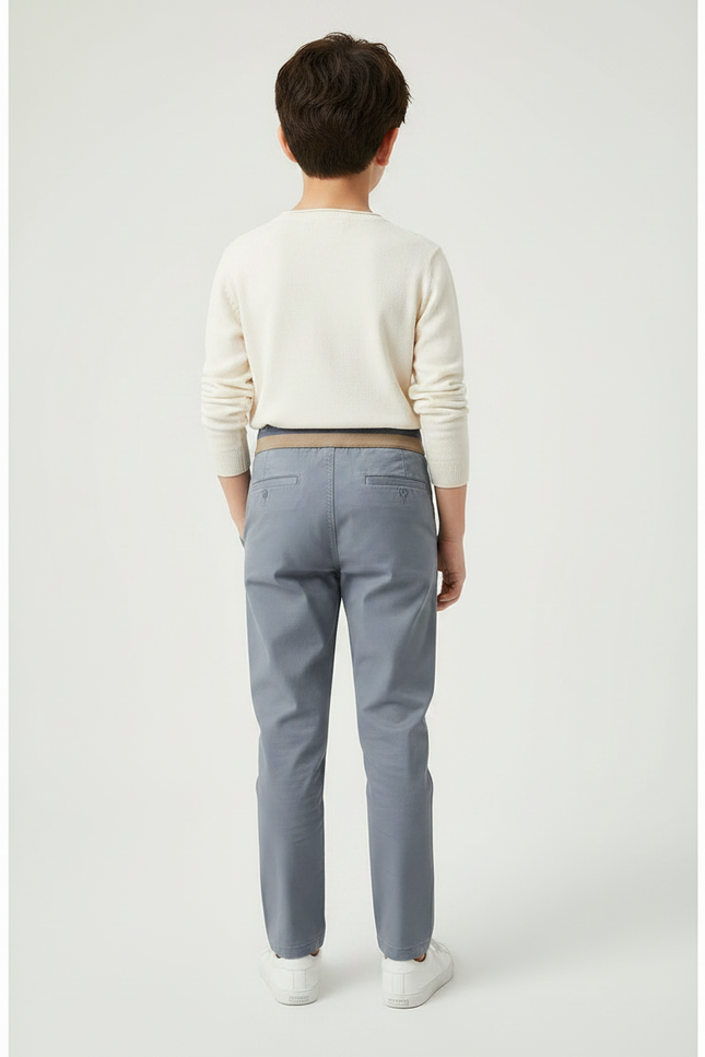 Pantalon Chinois Gris Décontracté Élastique Coupe Droite Garçon - Coton - vue 2