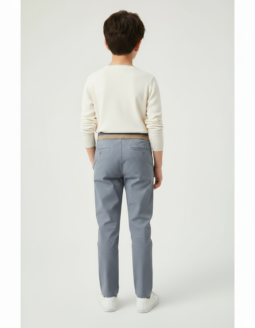 Pantalon Chinois Gris Décontracté Élastique Coupe Droite Garçon - Coton - vue 2