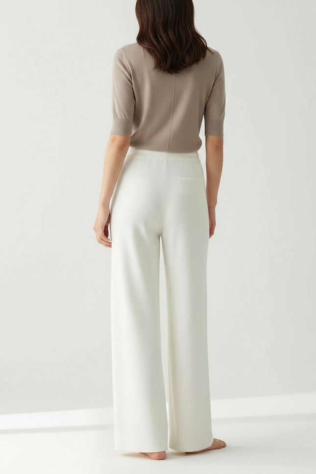 Pantalon Chinois Blanc Crème Laine Mérinos Ample Tricoté - Maille - vue 2