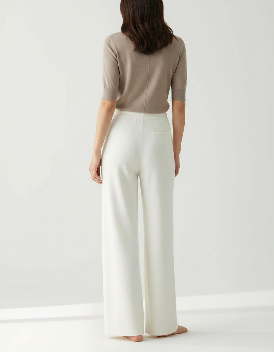 Pantalon Chinois Blanc Crème Laine Mérinos Ample Tricoté - Maille - vue 2
