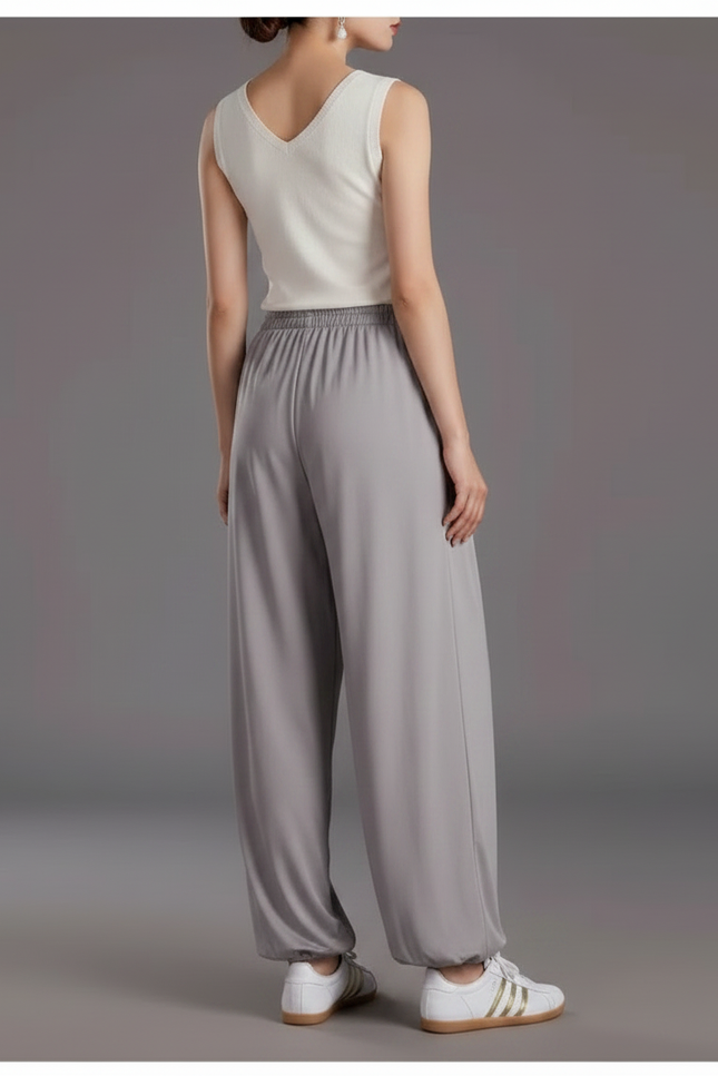 Pantalon Chinois Gris Fluide Ample Sport Léger - Polyester - vue 2
