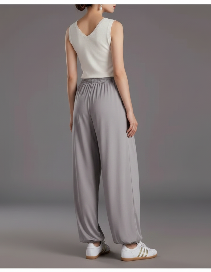 Pantalon Chinois Gris Fluide Ample Sport Léger - Polyester - vue 2