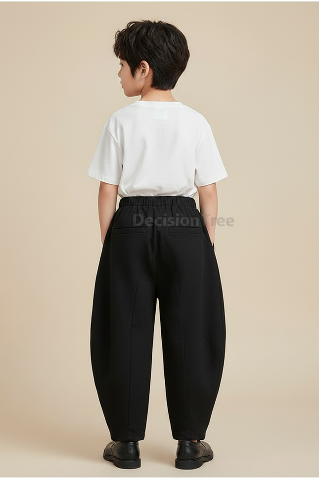Pantalon Chinois Noir Ample Plissé Décontracté Garçon - Gabardine - vue 2
