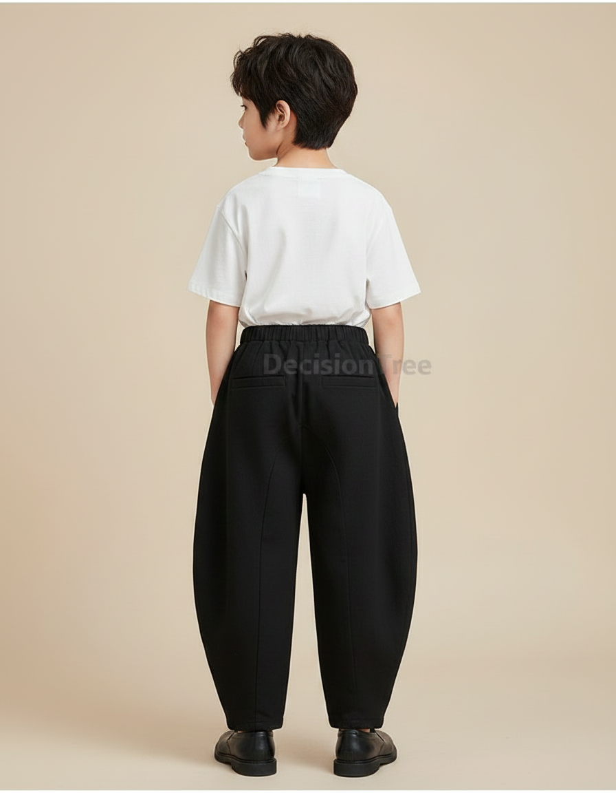 Pantalon Chinois Noir Ample Plissé Décontracté Garçon - Gabardine - vue 2