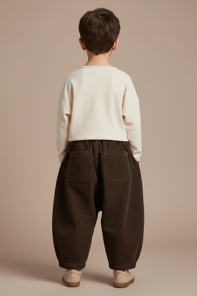 Pantalon Chinois Marron Côtelé Ample Rétro Enfant - Cordé - vue 2