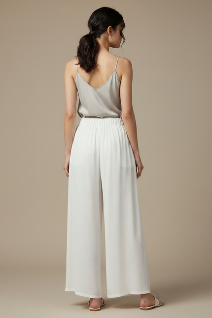 Pantalon Chinois Blanc Ample Brodé Fluide Femme - Lin - vue 2