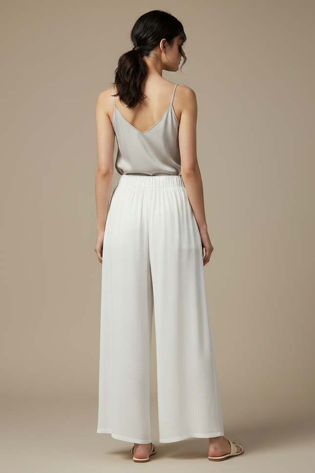 Pantalon Chinois Blanc Ample Brodé Fluide Femme - Lin - vue 2