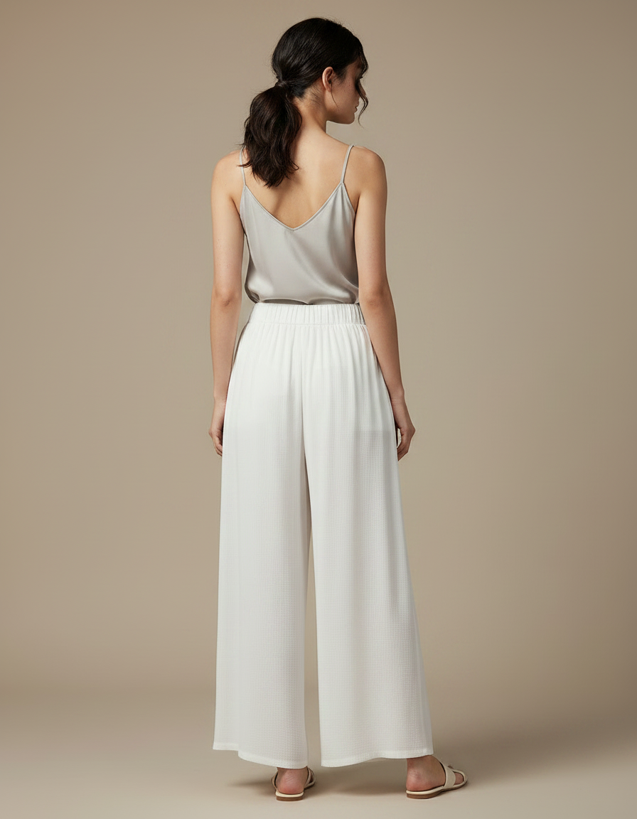 Pantalon Chinois Blanc Ample Brodé Fluide Femme - Lin - vue 2