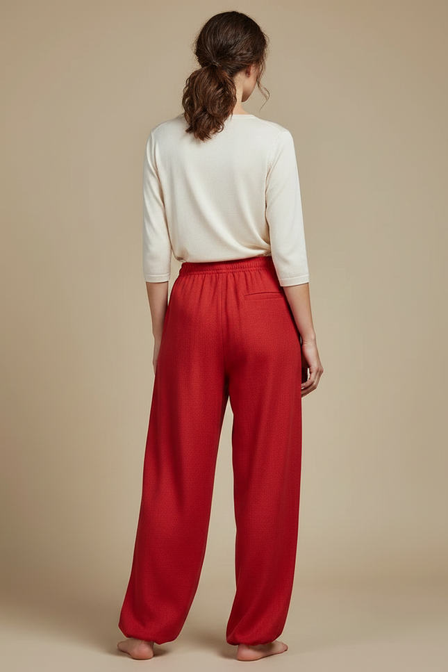 Pantalon Chinois Rouge Ample Lin Cordon Décontracté - vue 2