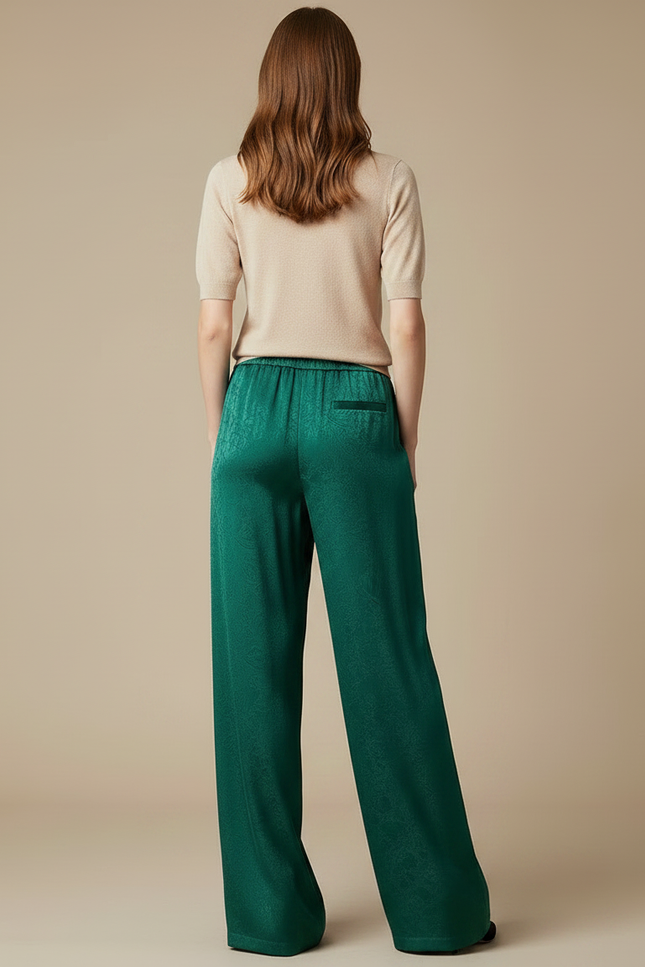 Pantalon Chinois Vert Satin Fluide Ample Imprimé - vue 2