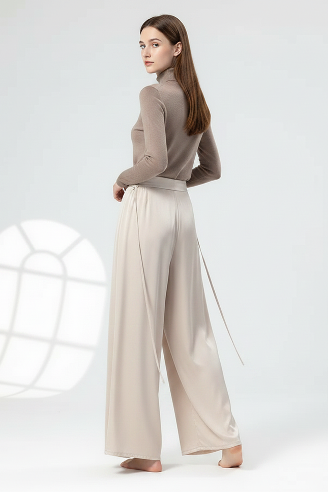Pantalon Chinois Beige Fluide Ample Danse Femme - Satin - vue 2